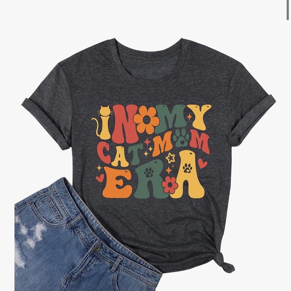 In My Cat Mom Era Graphic Tee Retro Cat Lover Short Sleeve T-Shirt Sz XXL NWOT - Picture 2 of 3